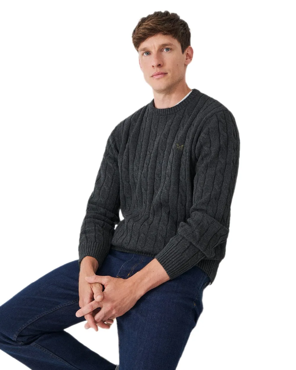 Crew Clothing Mens Oarsman Cable Knit Organic Cotton Crew Neck Jumper Crew Neck Wool Sweater