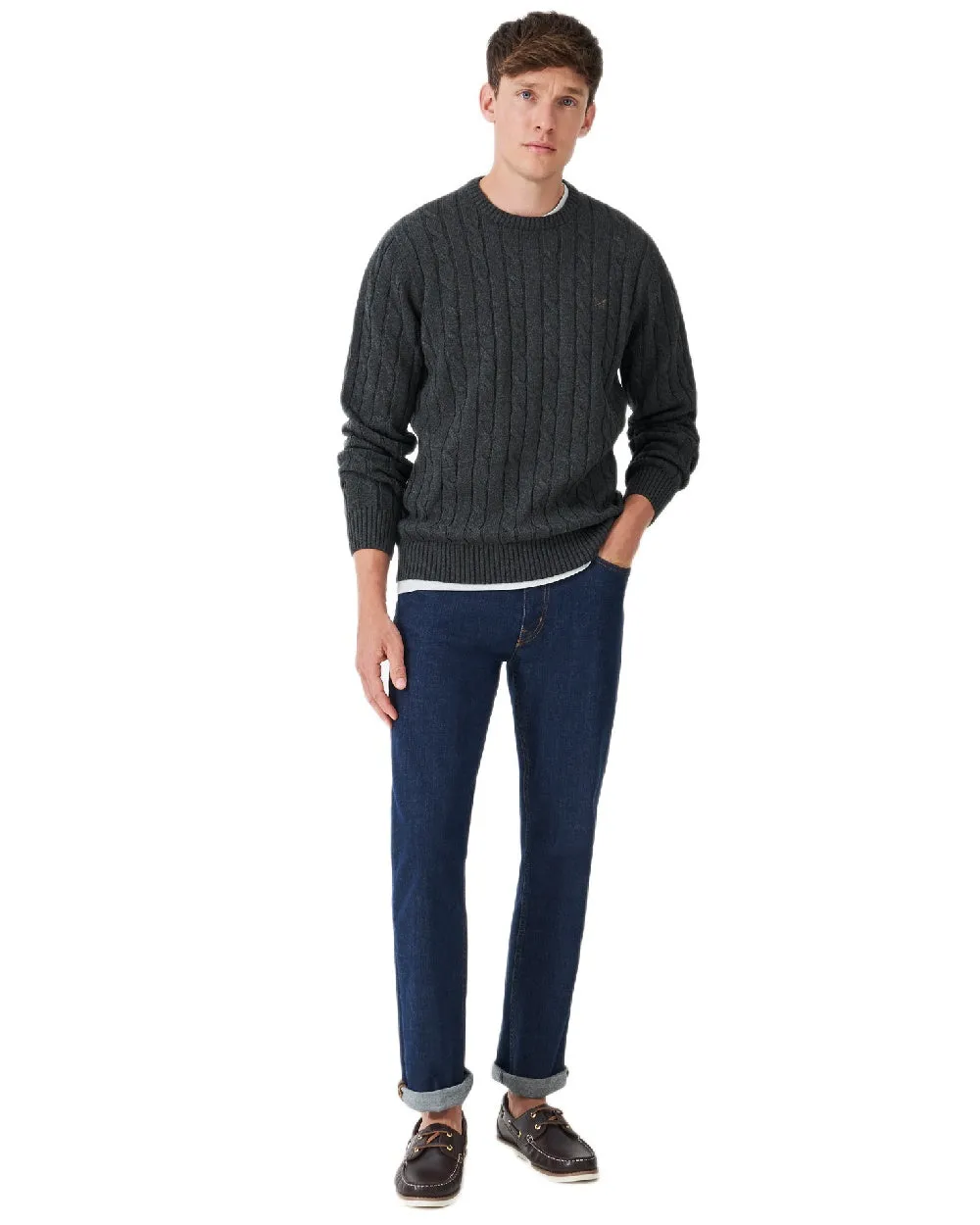 Crew Clothing Mens Oarsman Cable Knit Organic Cotton Crew Neck Jumper Crew Neck Wool Sweater
