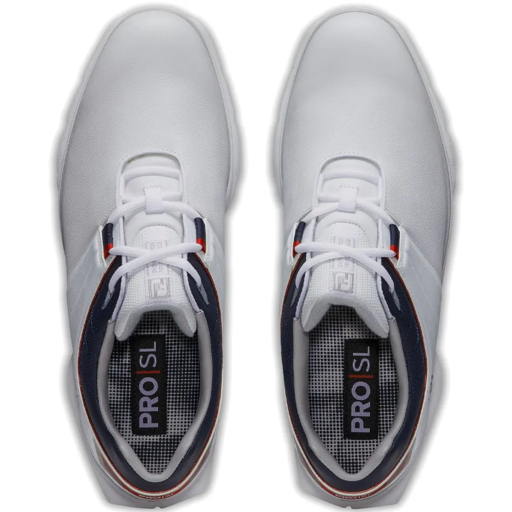 Footjoy Pro Sl Waterproof Spikeless Shoes - White/Navy/Red Empower Your Journey