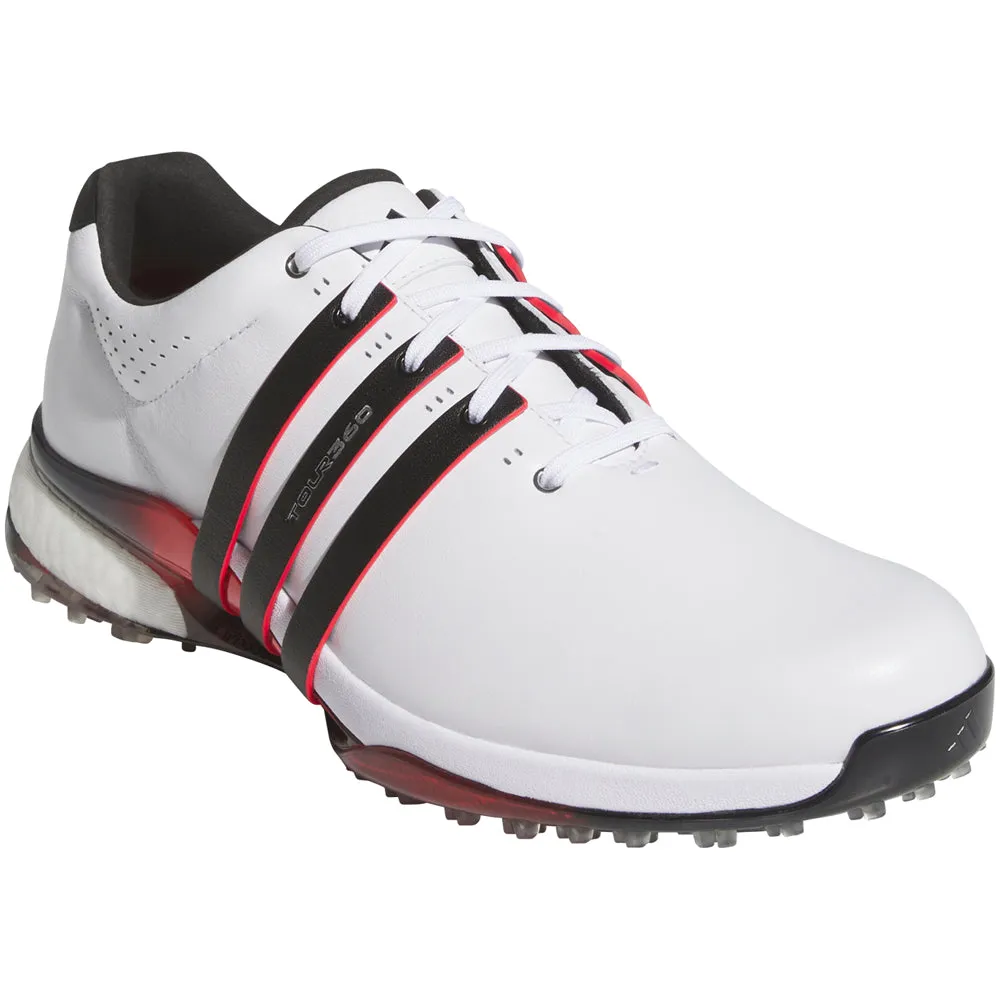 Adidas Tour360 Spikeless Waterproof Shoes - White/Core Black/Lucid Red Stride with Confidence