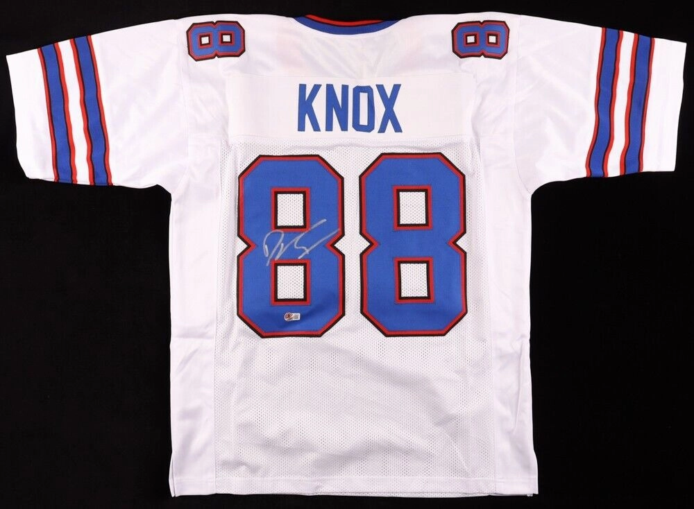 Dawson Knox Signed Bills Jersey (Beckett) Buffalo 2019 #3 Pick/ 2022 Pro Bowl TE