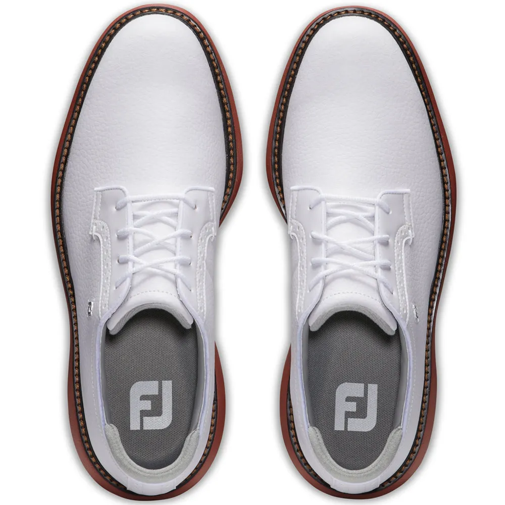 Footjoy Traditions Blucher Spiked Waterproof Shoes - White/White/Brick Made to Turn Heads
