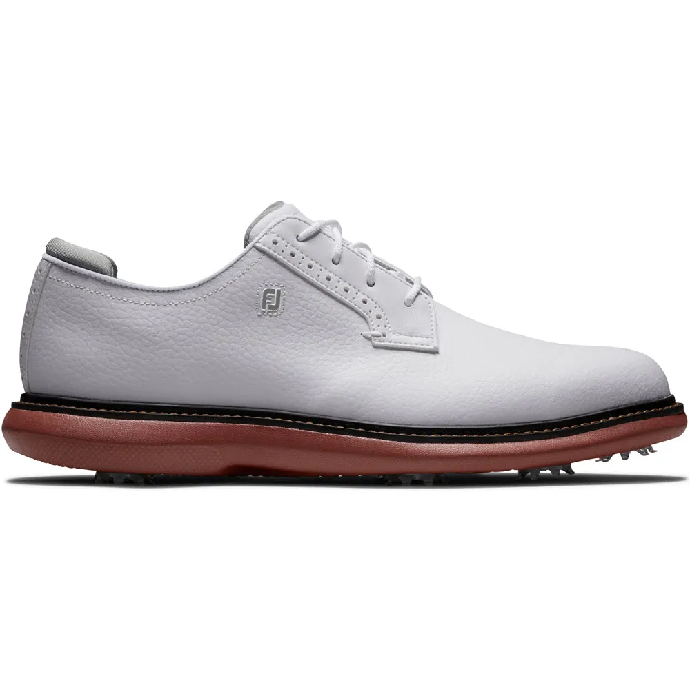 Footjoy Traditions Blucher Spiked Waterproof Shoes - White/White/Brick Christmas Eve Sale