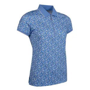 Glenmuir Women'S Amelia 1/4 Zip Performance Golf Polo Shirt - Light Blue Flowers Back To School Sale