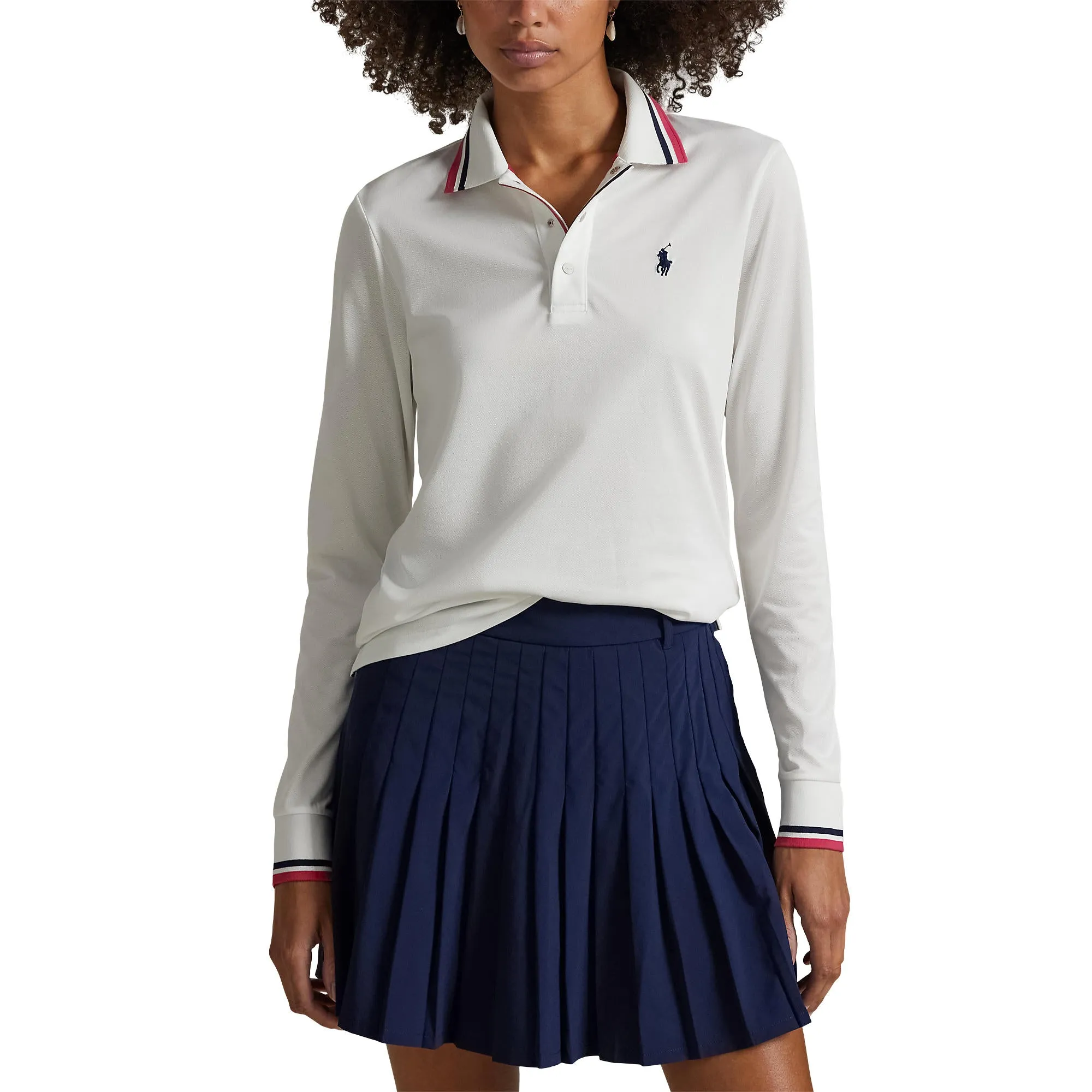 Rlx Ralph Lauren Women'S Tour Pique Long Sleeve Polo Shirt - Ceramic White/Currant Thanksgiving Day Sale