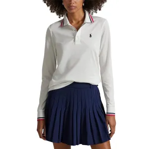 Rlx Ralph Lauren Women'S Tour Pique Long Sleeve Polo Shirt - Ceramic White/Currant Thanksgiving Day Sale
