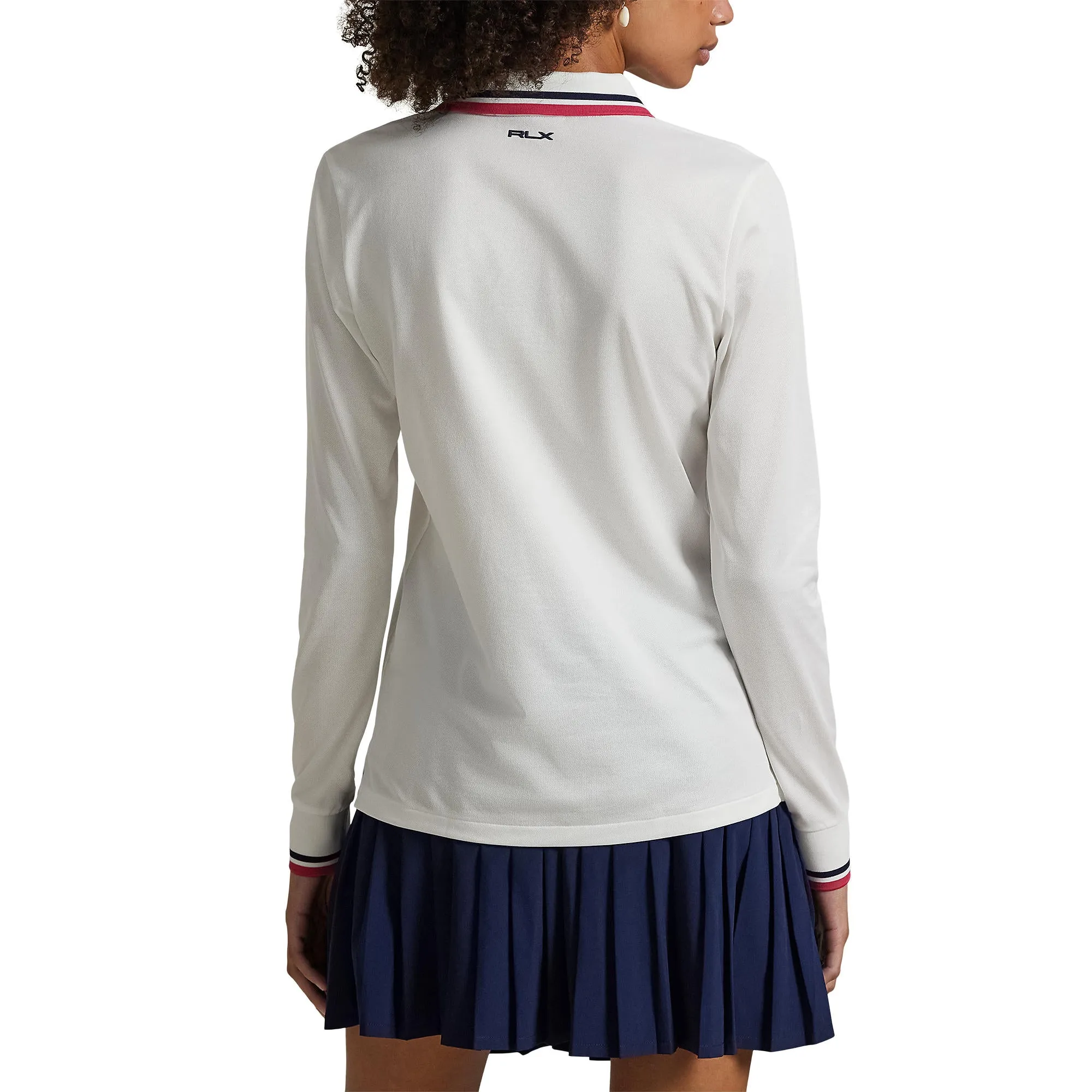 Rlx Ralph Lauren Women'S Tour Pique Long Sleeve Polo Shirt - Ceramic White/Currant Built for the Bold