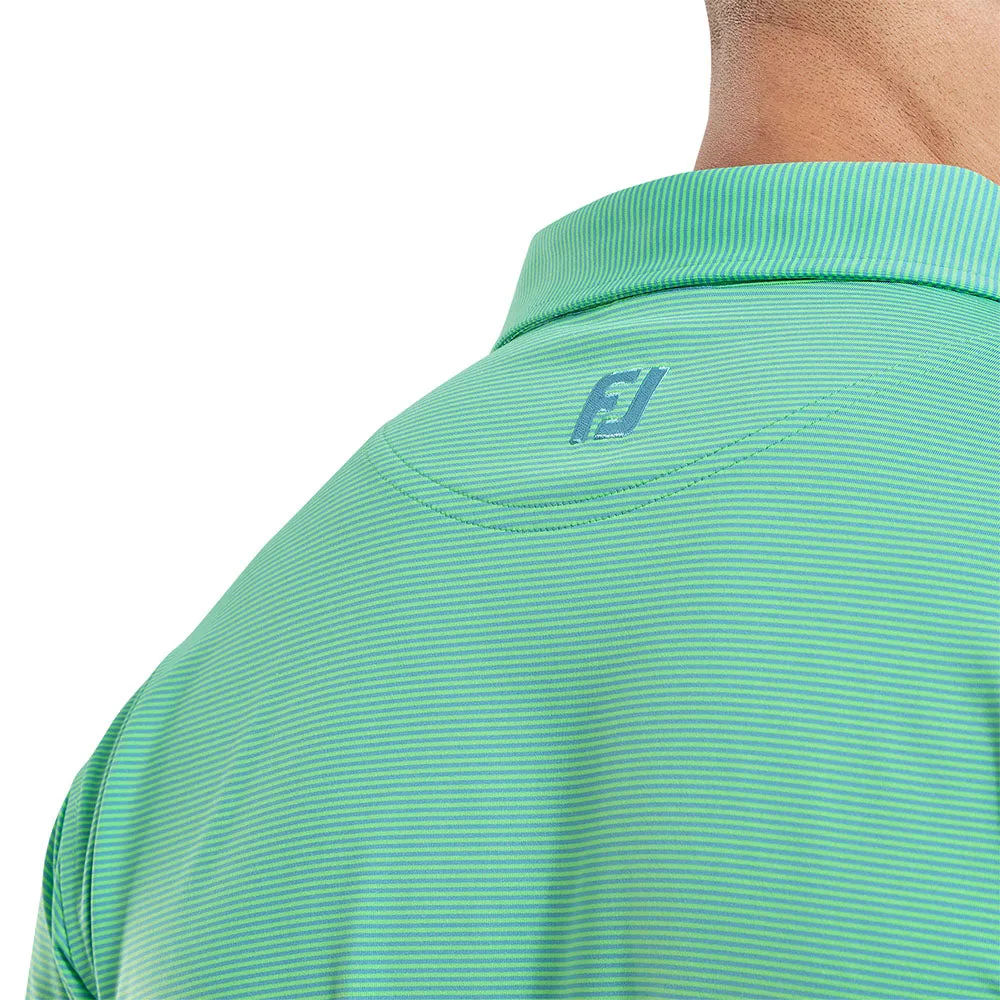 Footjoy Micro Feeder Stripe Lisle Polo Shirt - Lagoon/Mint Economical Built to Perform