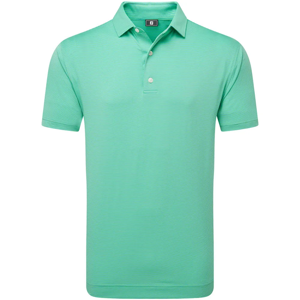 Footjoy Micro Feeder Stripe Lisle Polo Shirt - Lagoon/Mint Stride with Confidence