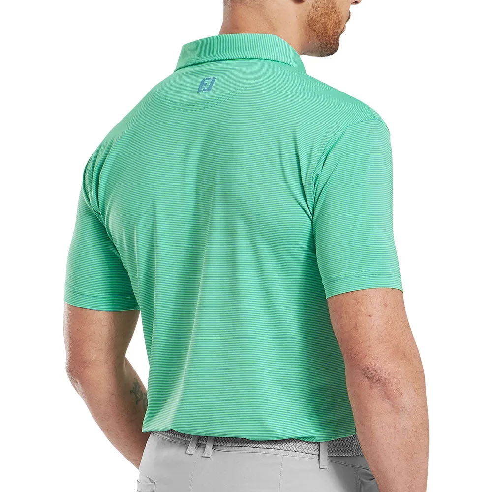 Footjoy Micro Feeder Stripe Lisle Polo Shirt - Lagoon/Mint Christmas Day Sale