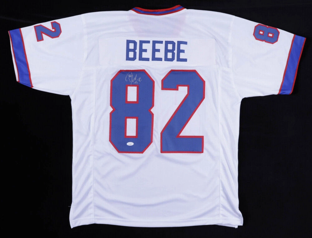 Don Beebe Signed Buffalo Bills White Jersey (JSA COA) Super Bowl XXXI Champ W.R.