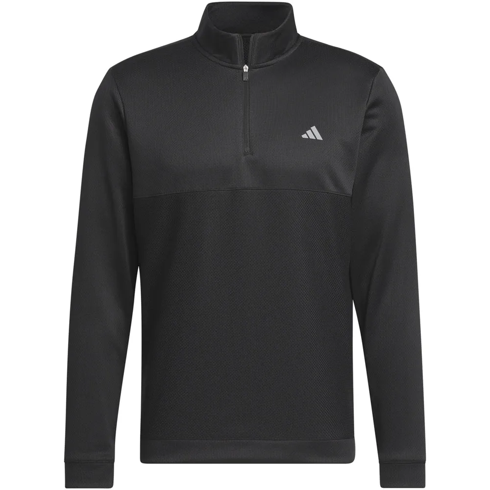 Adidas Textured 1/4 Zip Pullover - Black Rise Every Time Gear Up and Go
