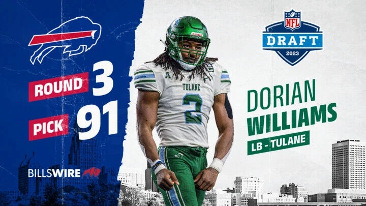 Dorian Williams Signed Buffalo Bills Jersey (TSE) 2023 NFL Draft Pick/ Tulane LB