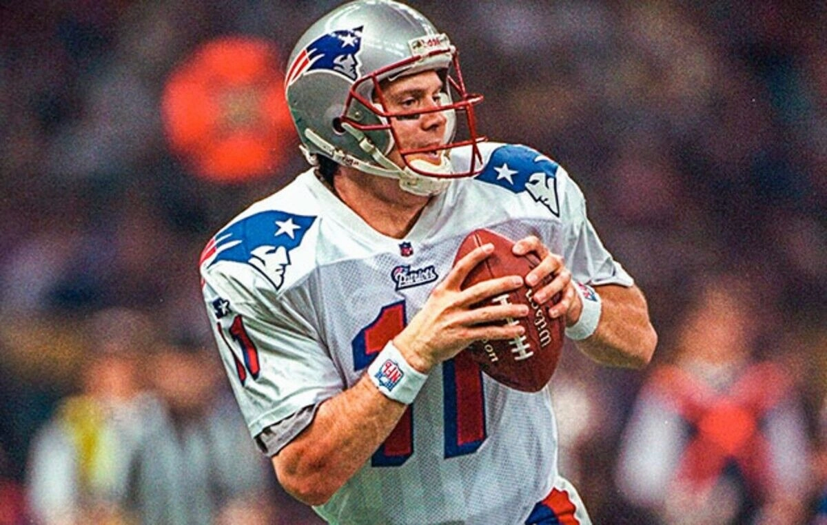 Drew Bledsoe Signed New England Patriots Mini Helmet (Beckett) 4xPro Bowl Q.B.