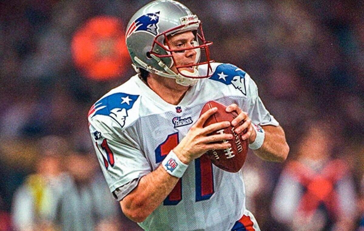 Drew Bledsoe Signed New England Patriots Mini Helmet (Beckett) 4xPro Bowl Q.B.
