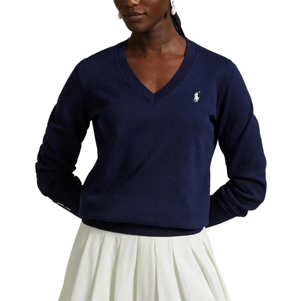 Rise Every Time Rlx Ralph Lauren Women'S Cotton Blend V-Neck Golf Jumper - Refined Navy
