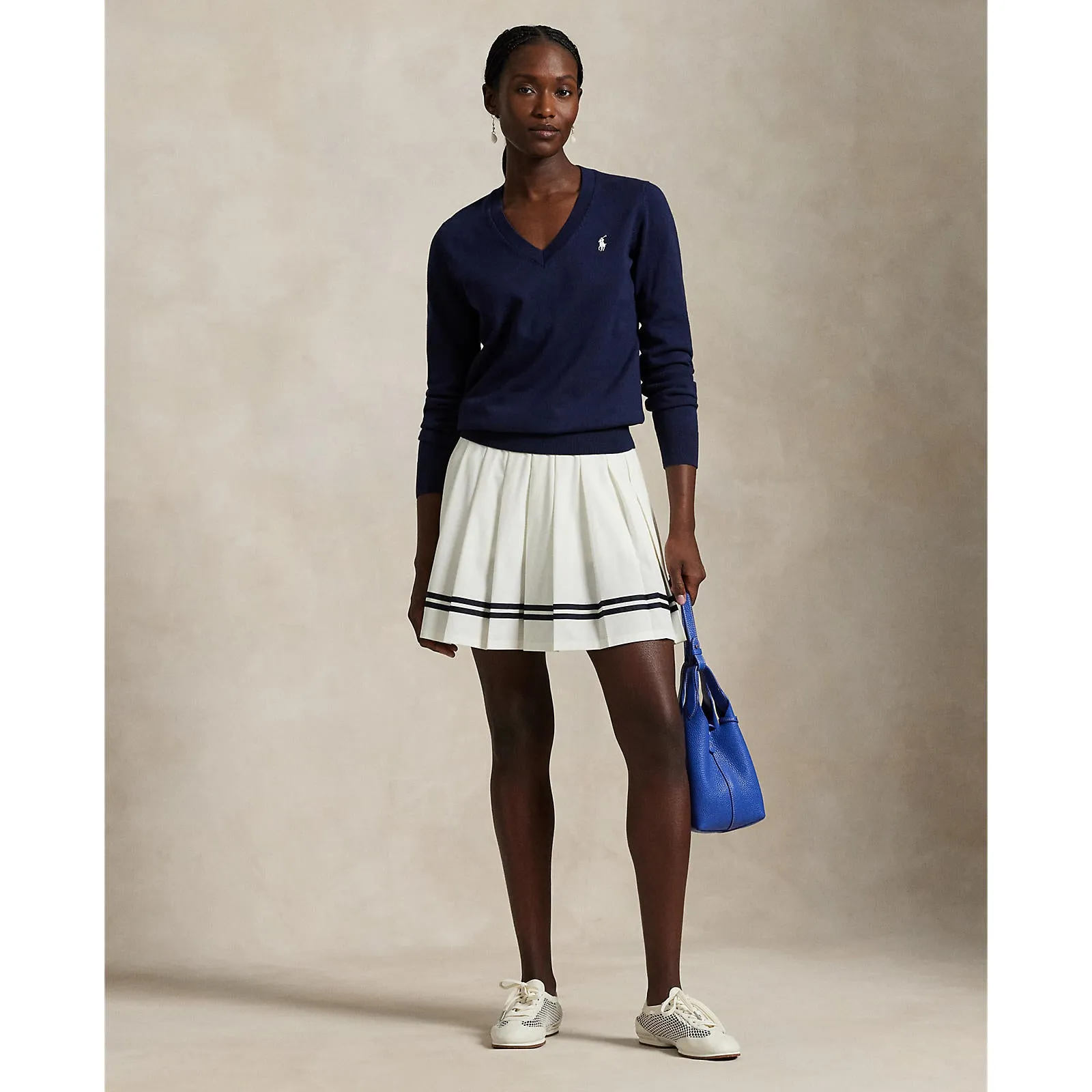Rlx Ralph Lauren Women'S Cotton Blend V-Neck Golf Jumper - Refined Navy Redefine Classic
