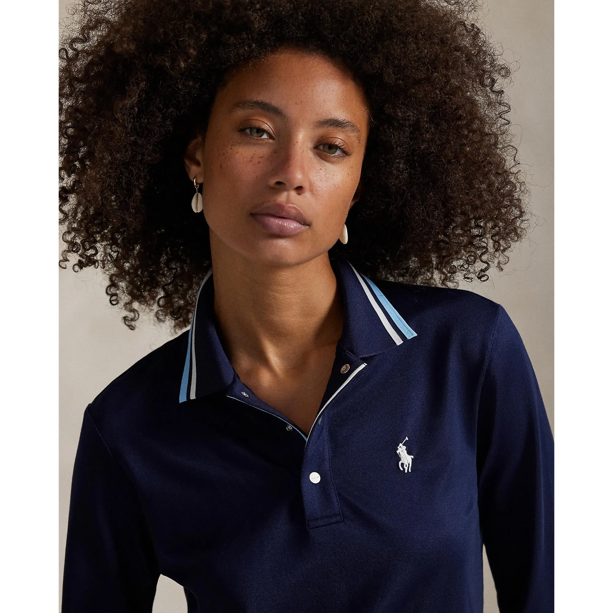 New Year's Eve Sale Rlx Ralph Lauren Women'S Tour Pique Long Sleeve Polo Shirt - Refined Navy/Sutton Blue/Ceramic White