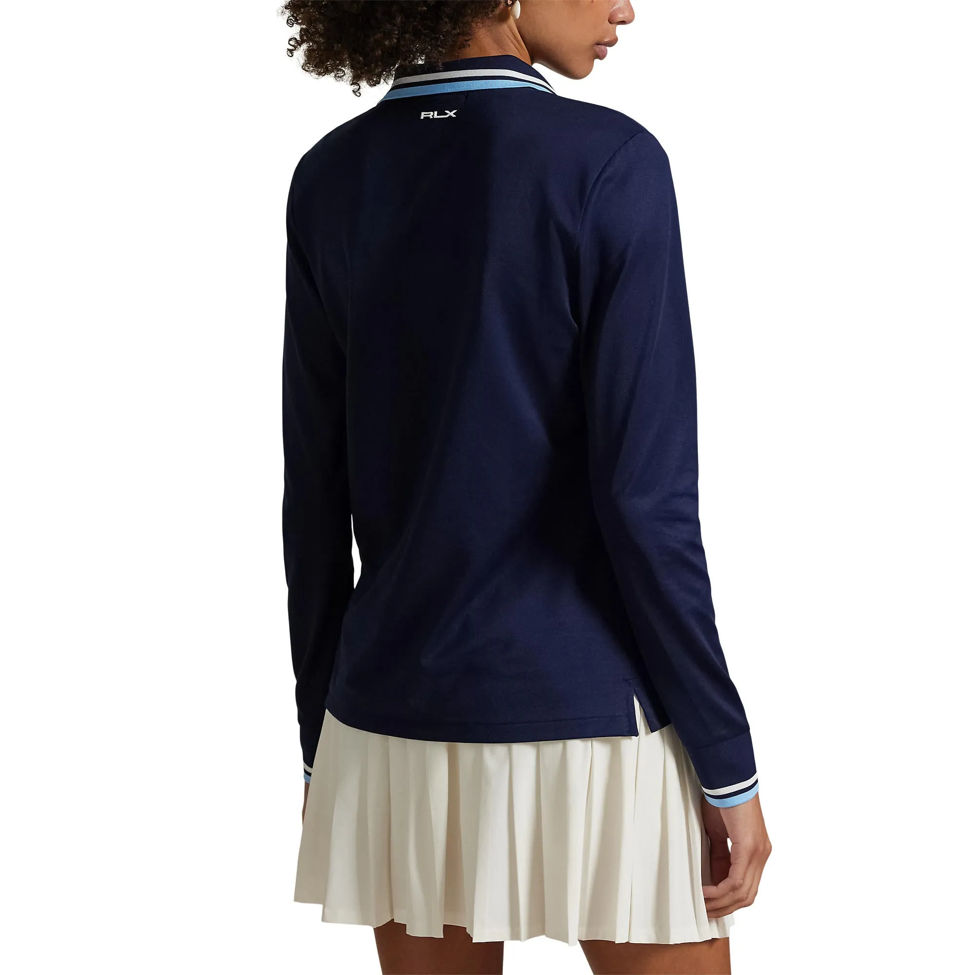 Rlx Ralph Lauren Women'S Tour Pique Long Sleeve Polo Shirt - Refined Navy/Sutton Blue/Ceramic White Keep Going Strong Black Friday Exclusive