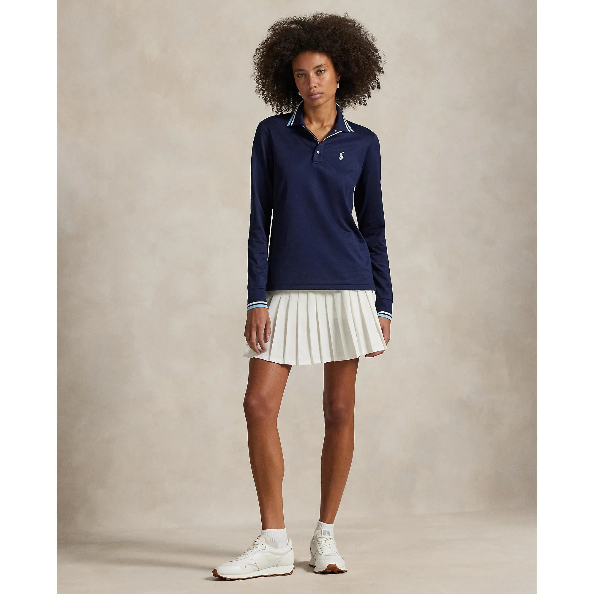 Rlx Ralph Lauren Women'S Tour Pique Long Sleeve Polo Shirt - Refined Navy/Sutton Blue/Ceramic White Father's Day Sale