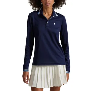 Rlx Ralph Lauren Women'S Tour Pique Long Sleeve Polo Shirt - Refined Navy/Sutton Blue/Ceramic White Own Every Step Style Meets Power