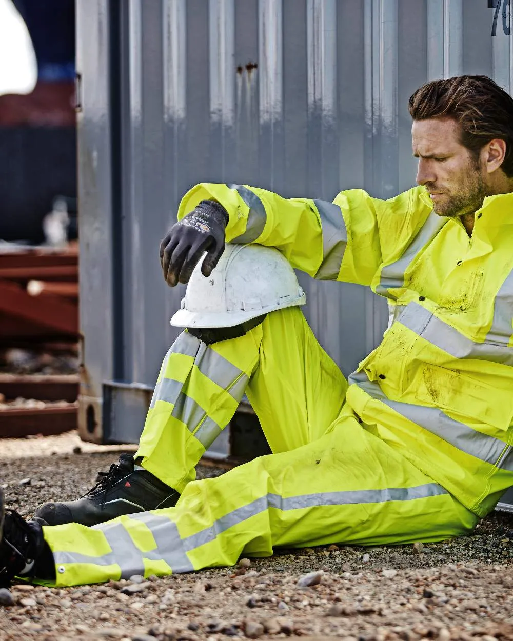 Elka Mens Dry Zone Hi-Vis Rain Trousers Heavy Duty Work Pants