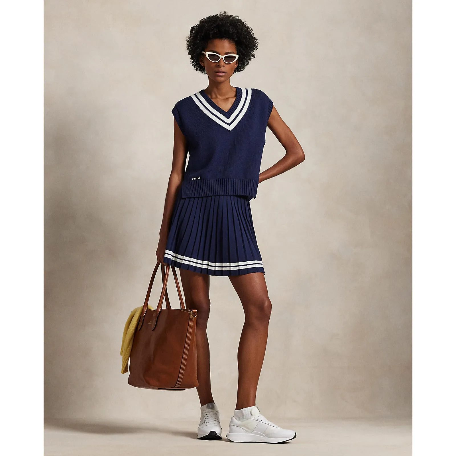 Rlx Ralph Lauren Women'S Knit Pleated Golf Skort - Refined Navy/White Black Friday Offer