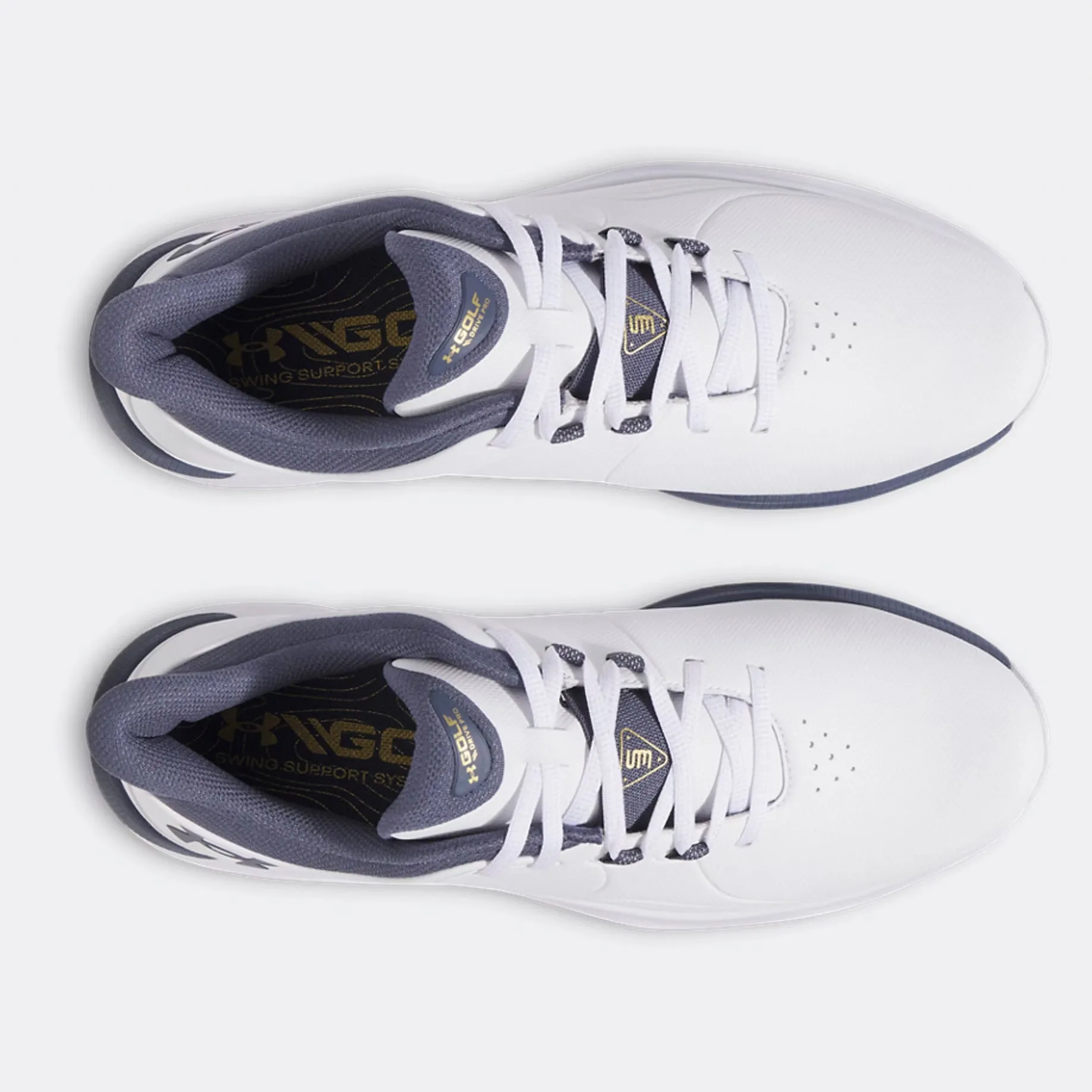Walk with Purpose Spring Sale Under Armour Drive Pro Spikeless Golf Shoes - White/Metallic Gold/Grey