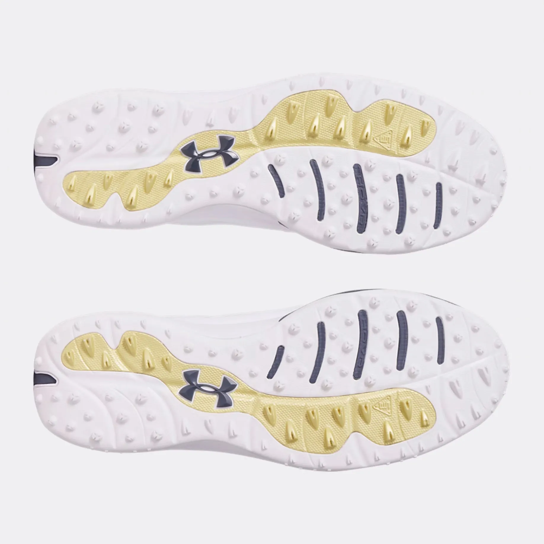 Under Armour Drive Pro Spikeless Golf Shoes - White/Metallic Gold/Grey Chase What Moves You All Eyes on You