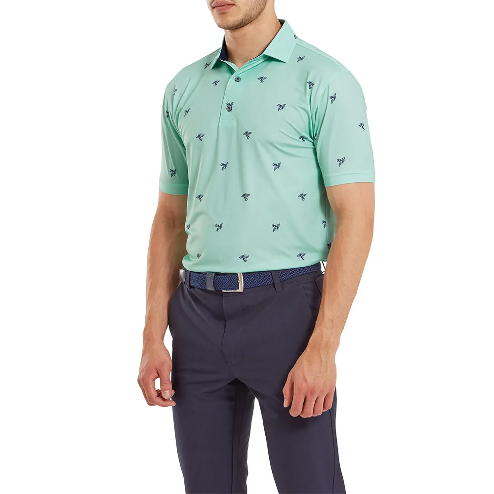 Footjoy Thistle Print Lisle Polo Shirt - Sea Glass Built to Move You Memorial Day Sale