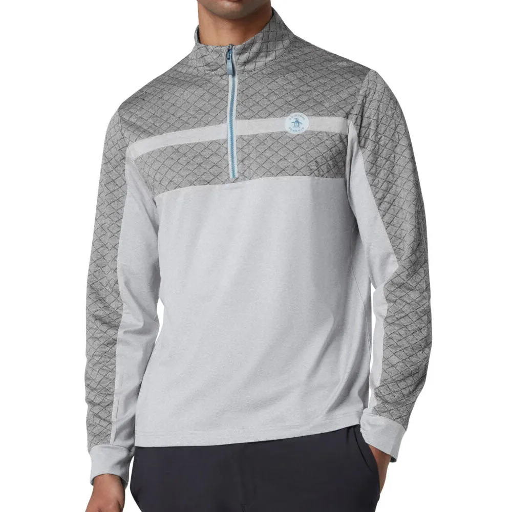 Original Penguin 1/4 Zip Heritage Block Pullover - Quarry Heather Clearance Sale