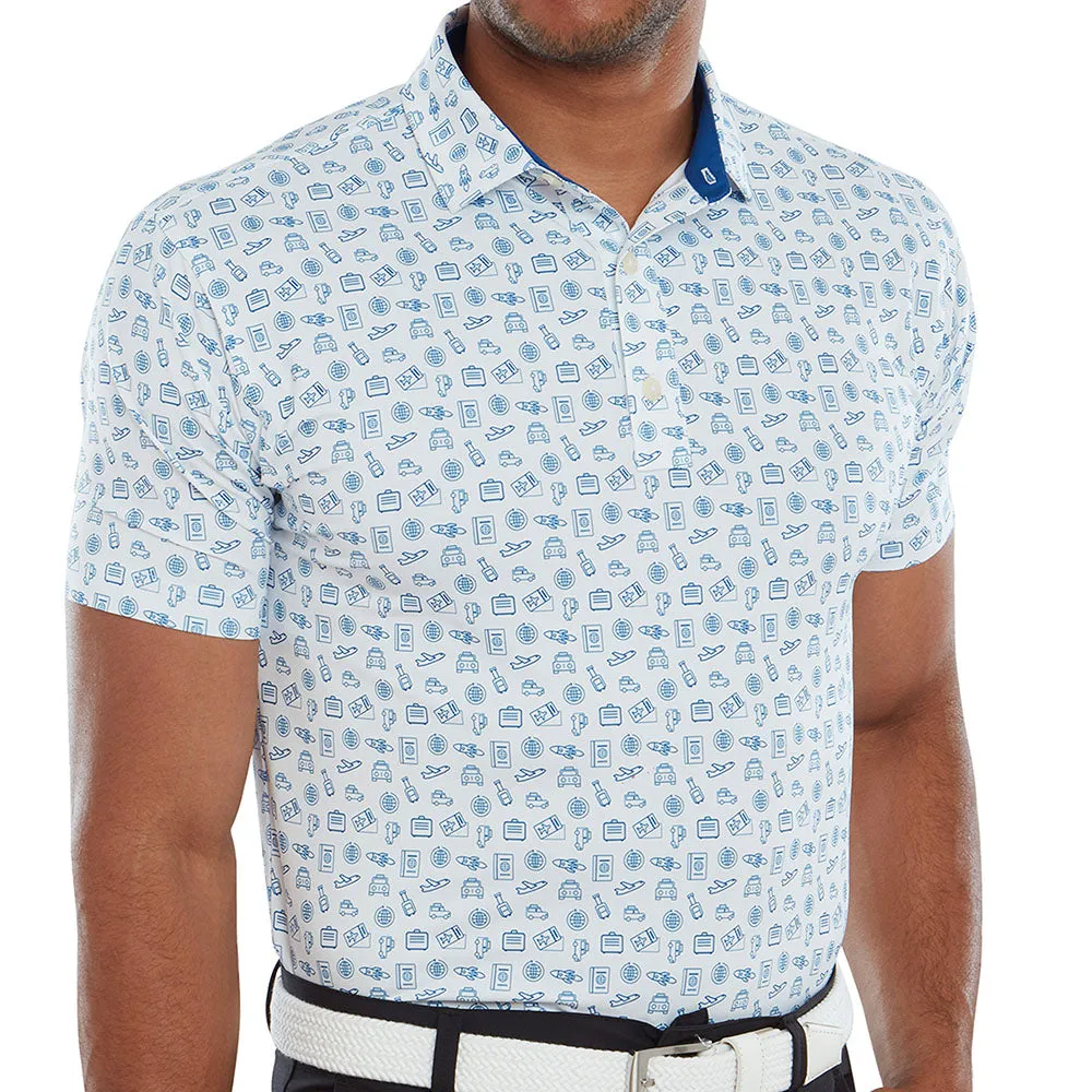 Footjoy Travel Print Polo Shirt - White/Twilight Designed to Dominate Define Your Own Way