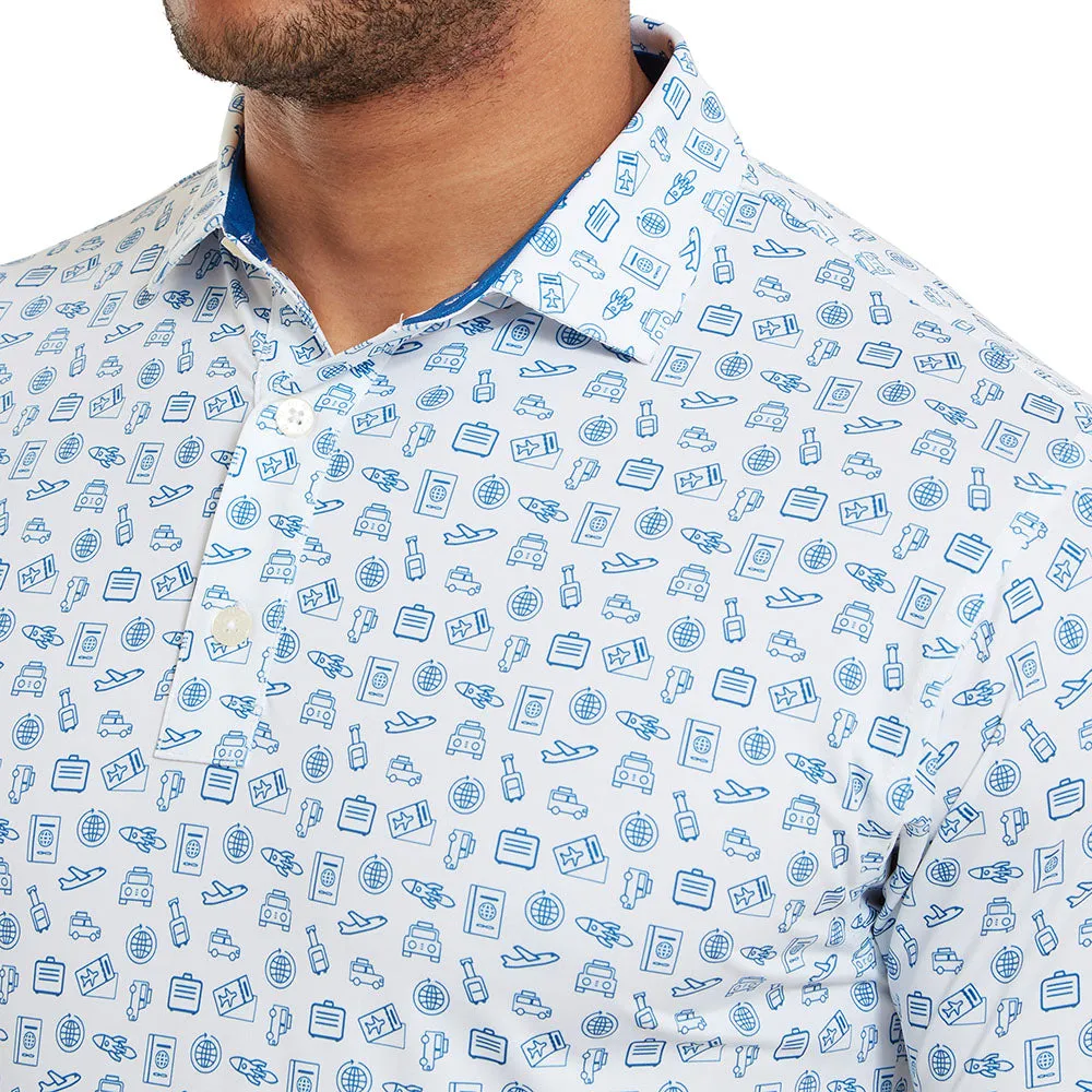 Power Every Step Affordable Footjoy Travel Print Polo Shirt - White/Twilight