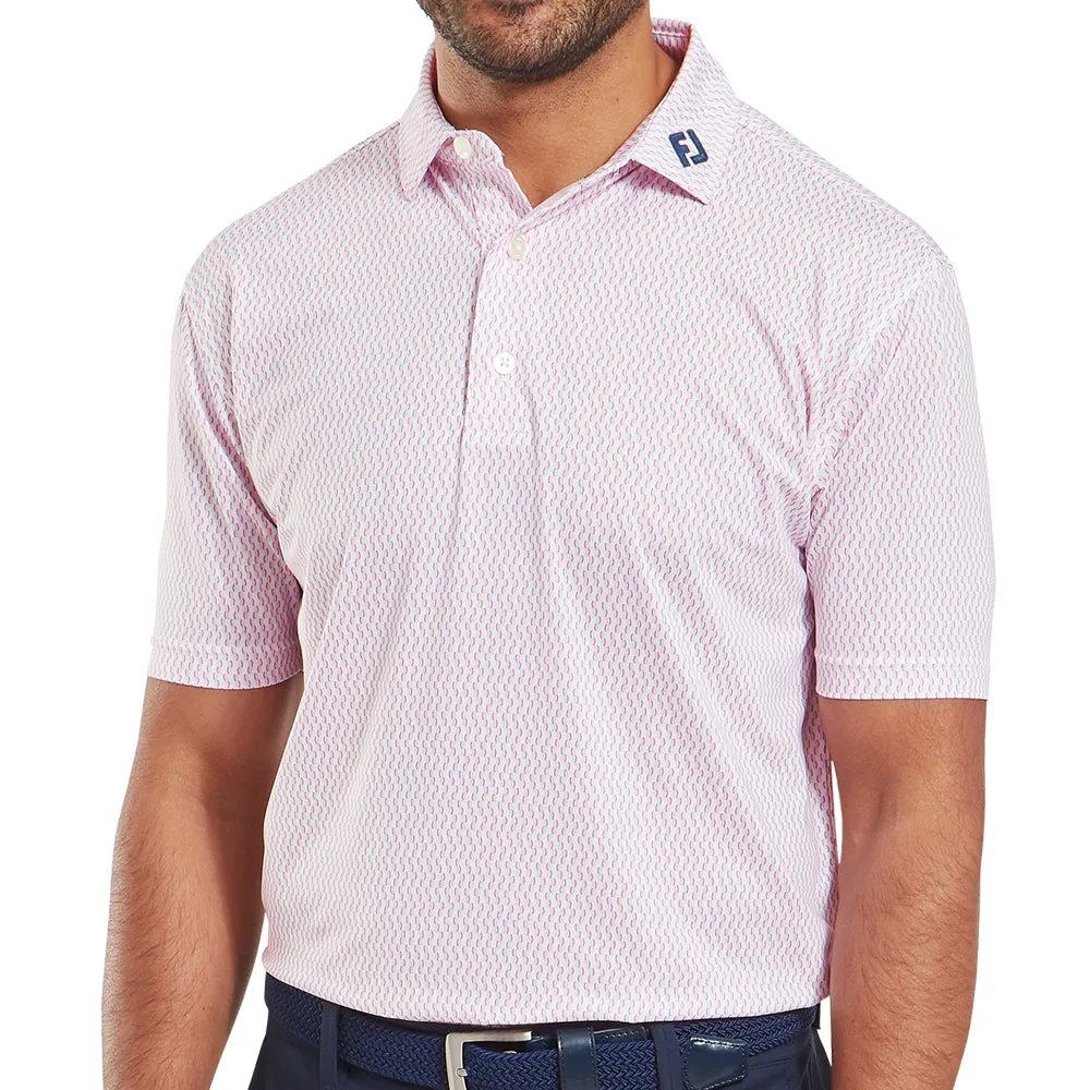 Dare to Lead Footjoy Wiggle Print Lisle Polo Shirt - White/Skyway/Pink Lemonade