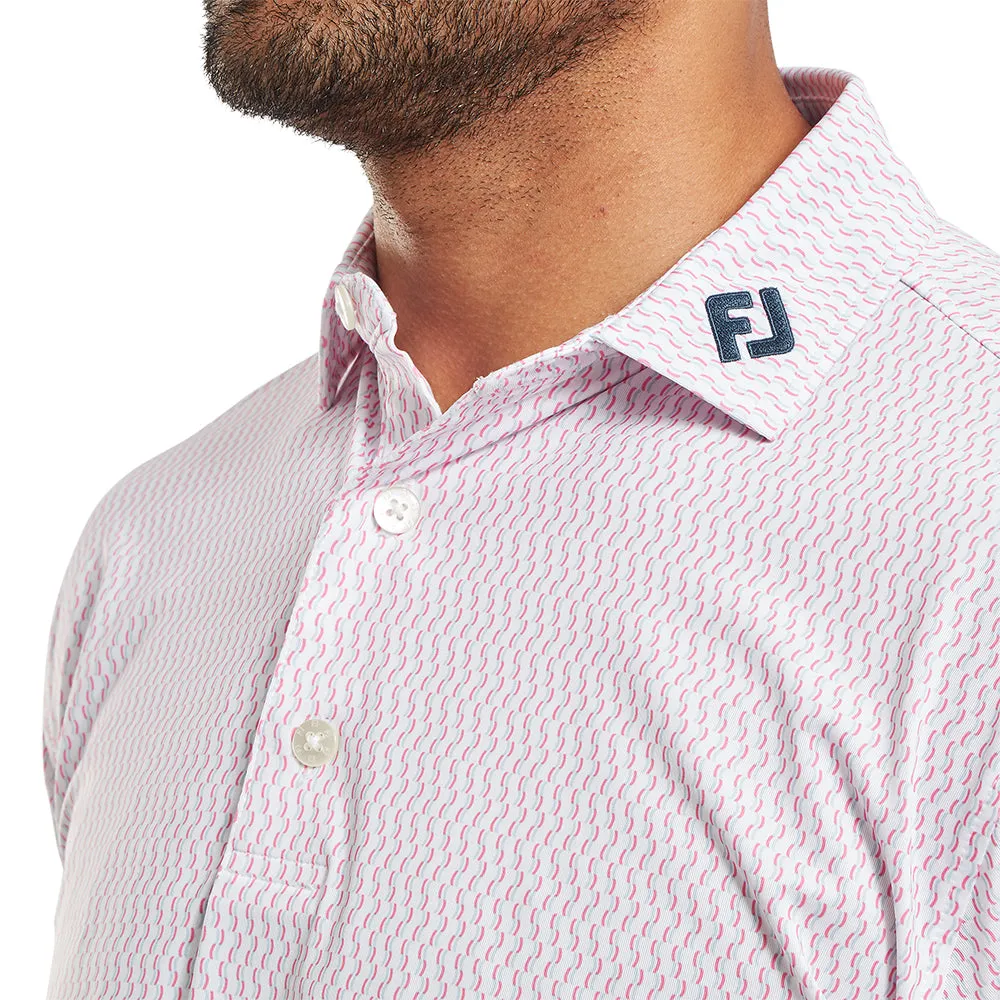 Holiday Sale Exclusive Deal Footjoy Wiggle Print Lisle Polo Shirt - White/Skyway/Pink Lemonade