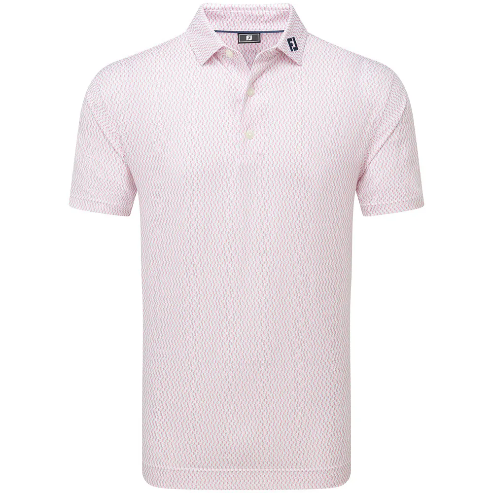 Footjoy Wiggle Print Lisle Polo Shirt - White/Skyway/Pink Lemonade Stride with Confidence Style Meets Power