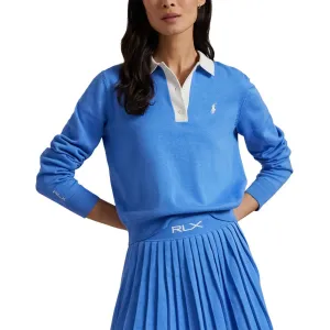 Rlx Ralph Lauren Women'S Performance Polo Collar Sweater - Summer Blue/Ceramic White Black Friday Sale Memorial Day Sale