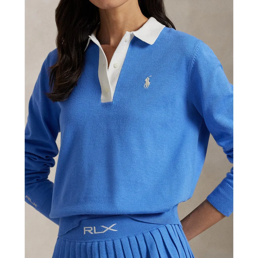 Father's Day Sale Rlx Ralph Lauren Women'S Performance Polo Collar Sweater - Summer Blue/Ceramic White