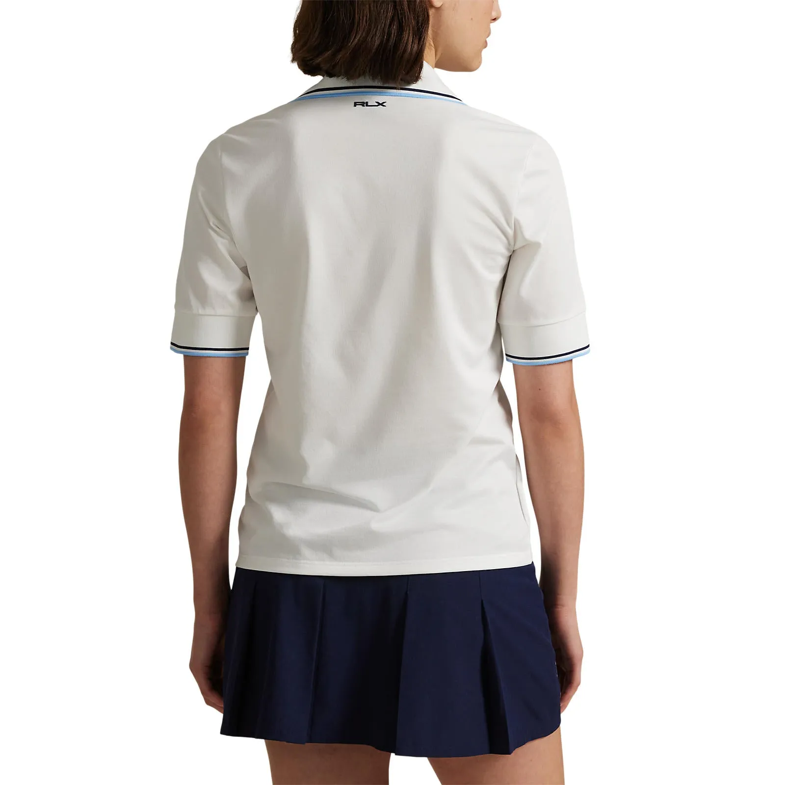 Rlx Ralph Lauren Women'S V Neck Tour Pique Golf Polo Shirt - Ceramic White/Refined Navy/Sutton Blue Make a Statement Own the Vibe