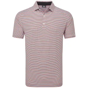 Keep Going Strong Footjoy Balance Stripe Lisle Polo Shirt - White/Hibiscus