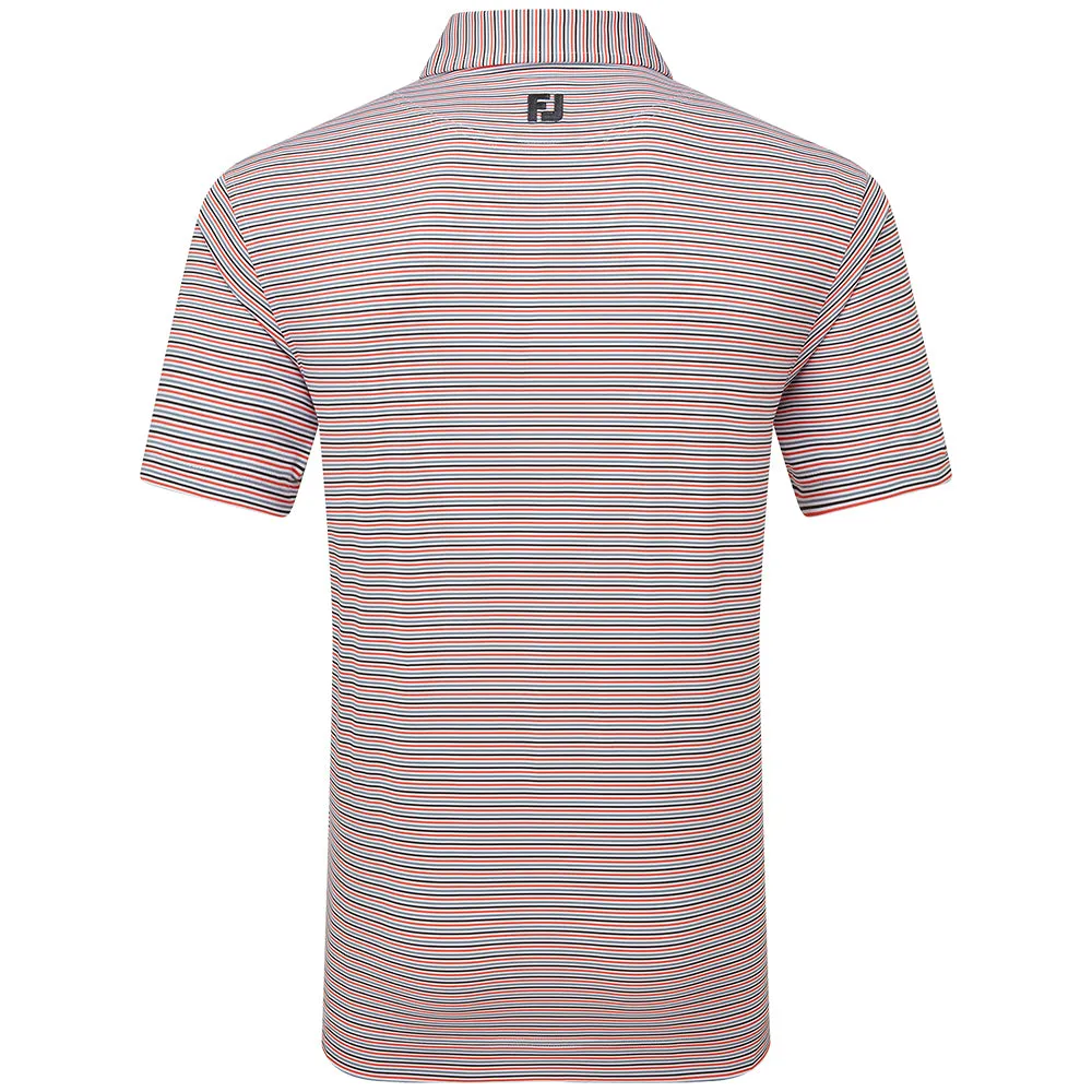 Clearance Sale Power Every Step Footjoy Balance Stripe Lisle Polo Shirt - White/Hibiscus