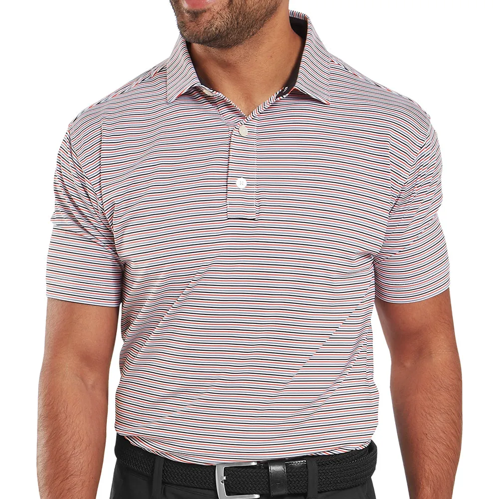 Footjoy Balance Stripe Lisle Polo Shirt - White/Hibiscus Easter Sale Valentine's Day Sale