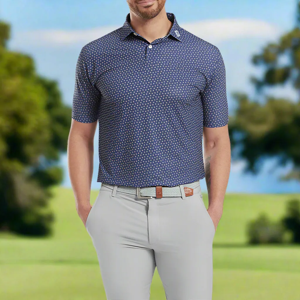 Step into the Beat Footjoy Bounce Print Pique Polo Shirt - Dark Denim