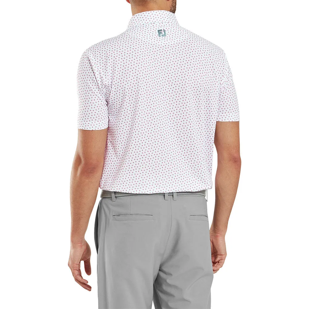Rise Every Time Steal Footjoy Bounce Print Pique Polo Shirt - White/Hibiscus/Flint