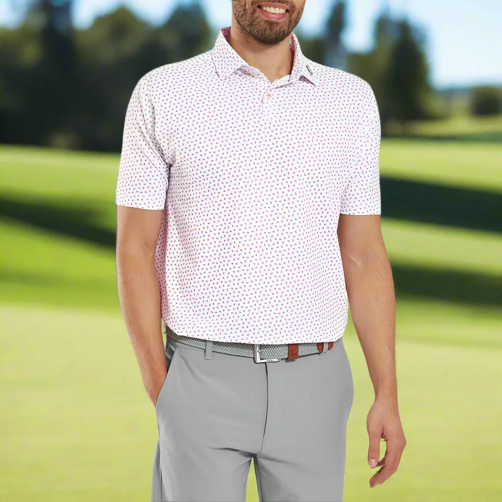 Footjoy Bounce Print Pique Polo Shirt - White/Hibiscus/Flint Christmas Eve Sale Built to Perform