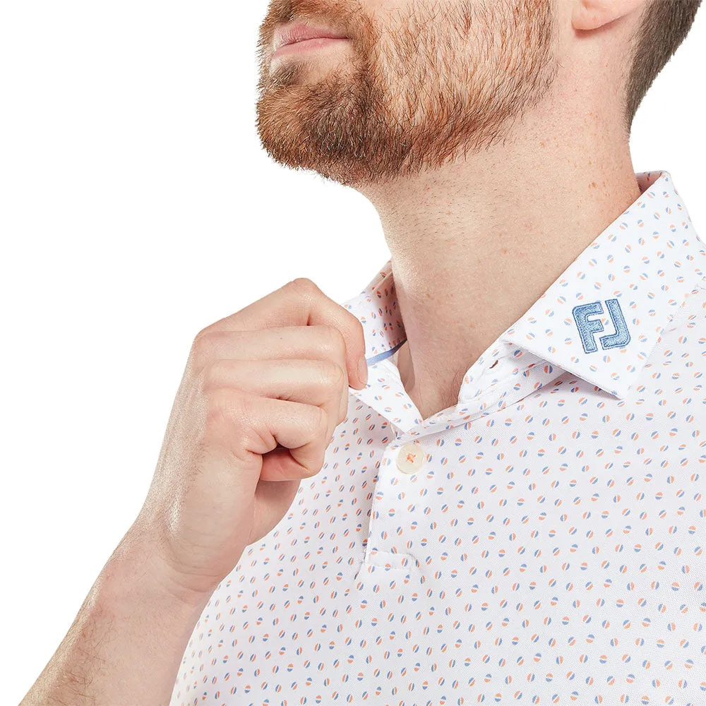 Hit Your Next Level Redefine Classic Footjoy Bounce Print Pique Polo Shirt - White/Orange/Blue Jay