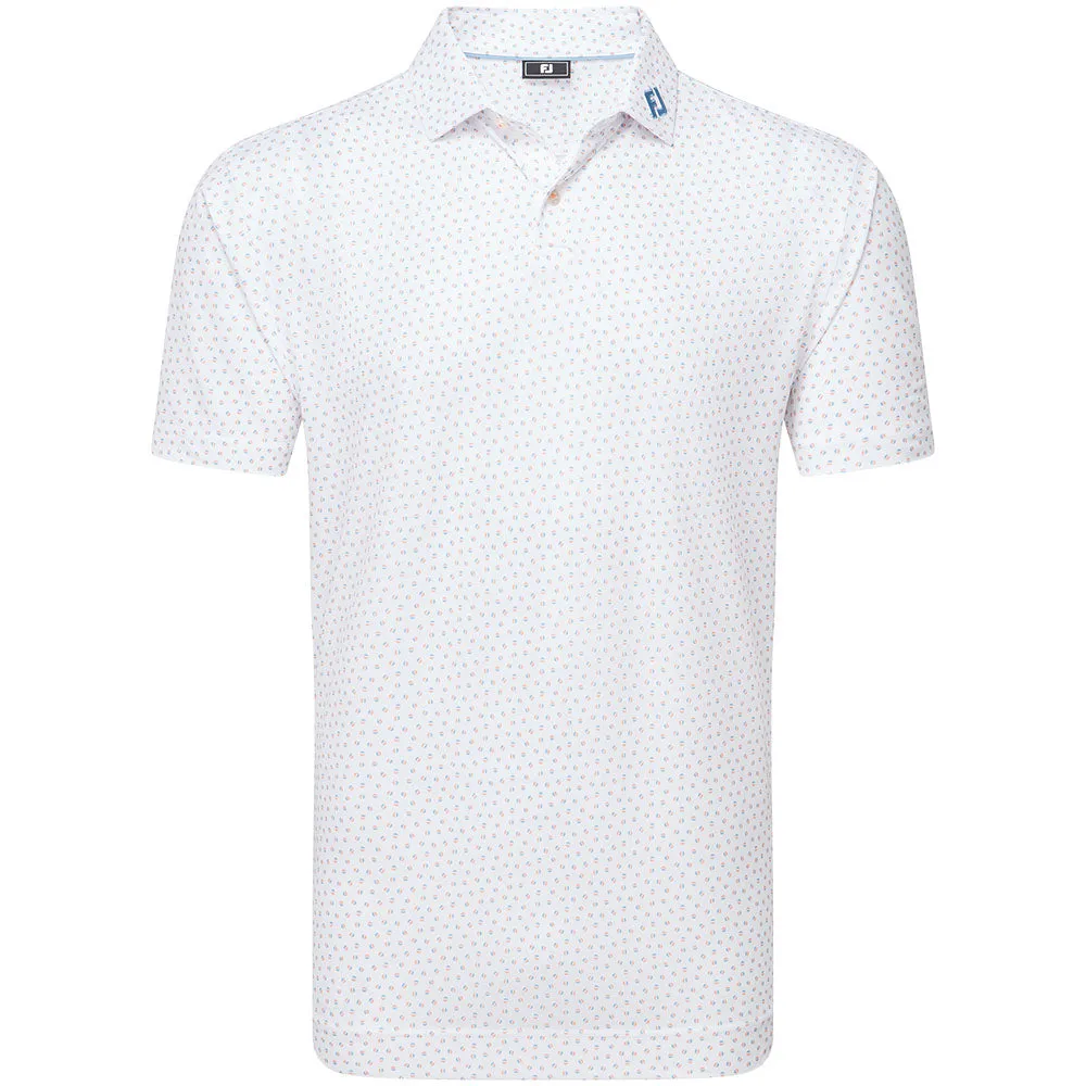 Footjoy Bounce Print Pique Polo Shirt - White/Orange/Blue Jay Independence Day Sale