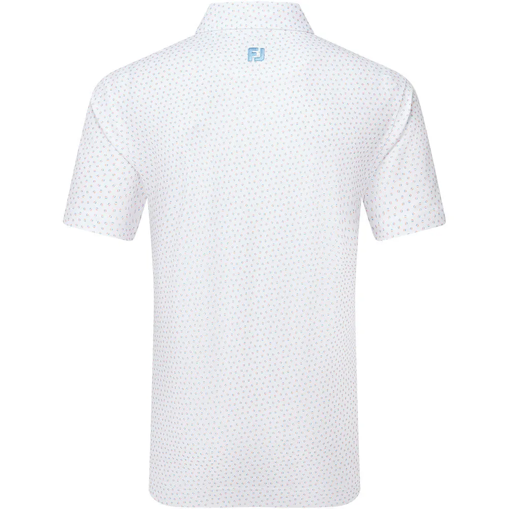 The Fast Lane Choice Footjoy Bounce Print Pique Polo Shirt - White/Orange/Blue Jay