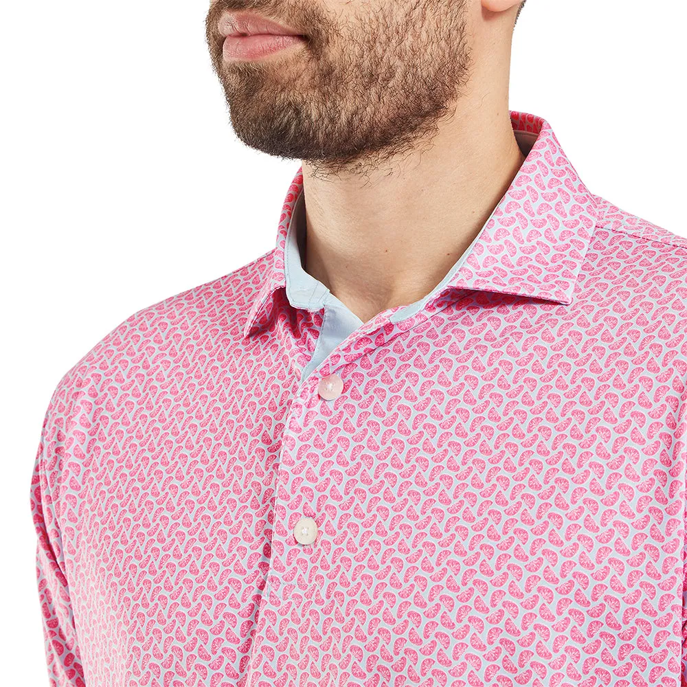 Footjoy Citrus Print Lisle Polo Shirt - Pink Lemonade/Skyway Hit Your Next Level Winter Sale