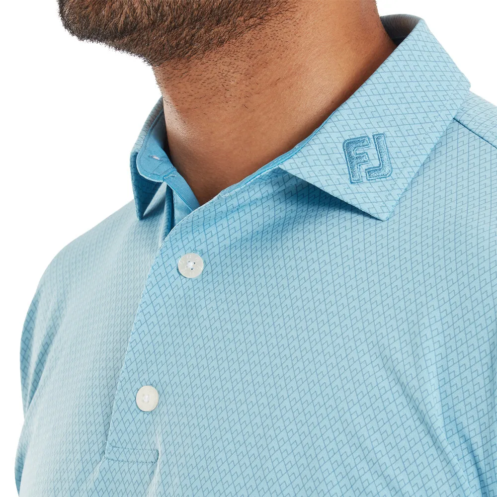 Footjoy Deco Diamond Print Lisle Polo Shirt - Air Blue/High Tide Stride with Confidence Winter Sale